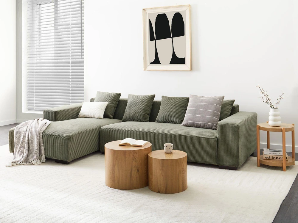 Beliani L formos kampinė sofa LUNGO, velvetinis, žalia, dešininė