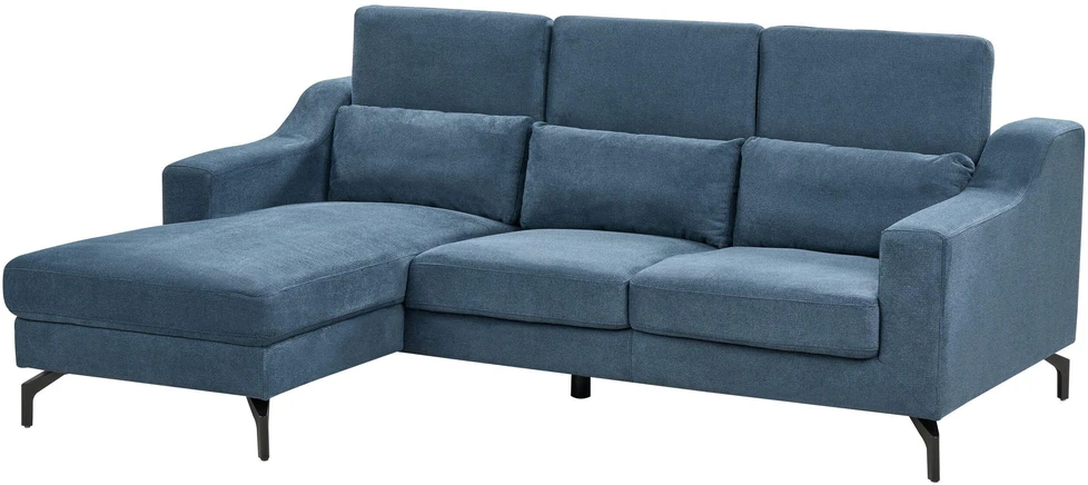 Beliani L formos sofa GLOSLI 4 asmenims, mėlynas šenilinis audinys, dešininė