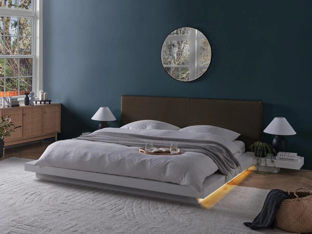 Beliani LED Boucle lova ZEN 160 x 200 cm balta