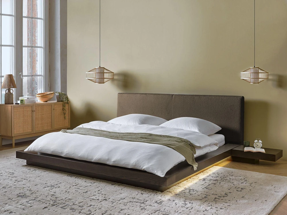 Beliani LED dvigulė lova Boucle ZEN 180 x 200 cm tamsaus uosio spalvos
