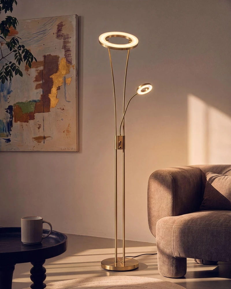 Beliani LED grindų lempa KENNET su reguliatoriumi, metalinė, žalvario spalvos