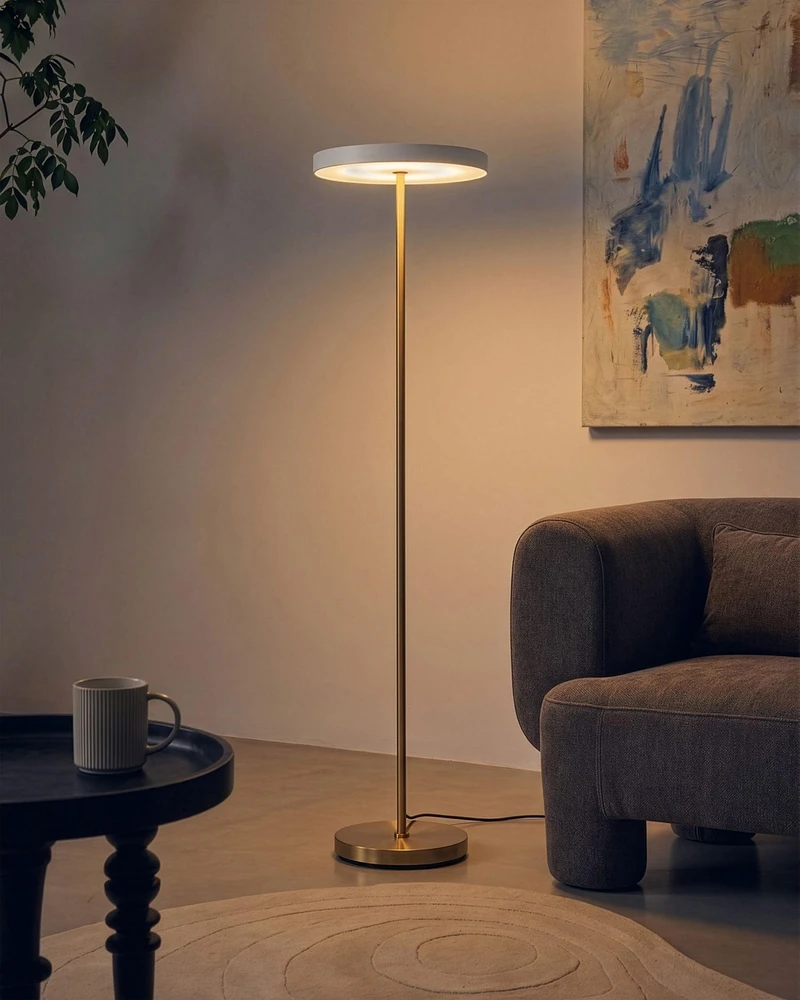 Beliani LED grindų šviestuvas EVENLODE su reguliatoriumi, metalinis, baltas