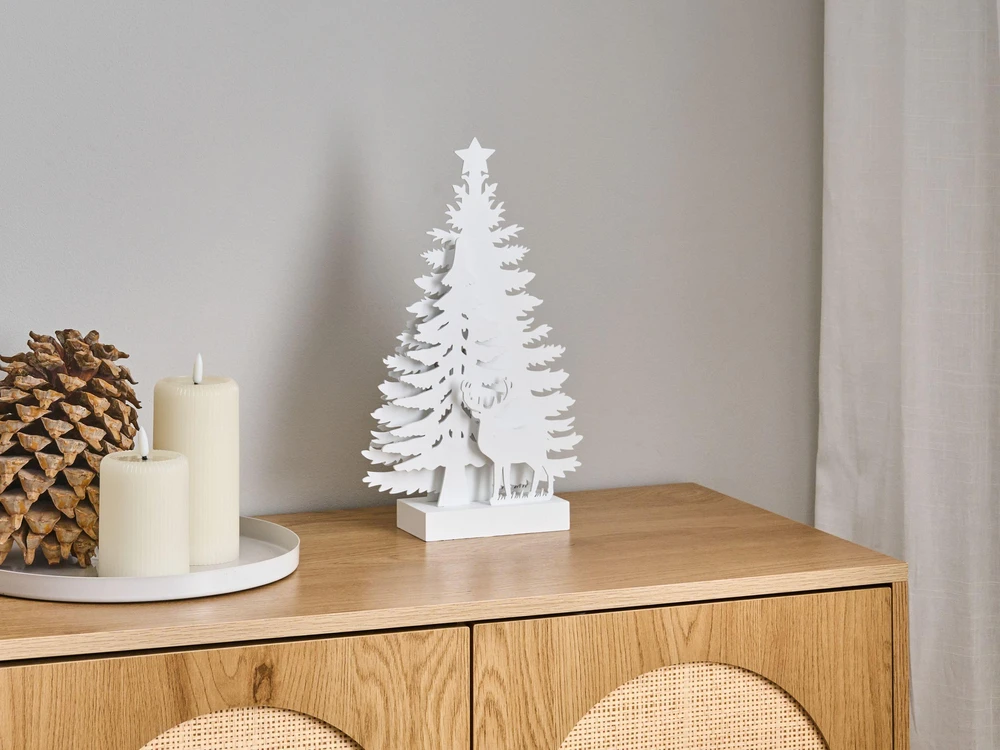 Beliani LED kalėdinė dekoracija FEMAN Eglutė Elnias 36 cm balta