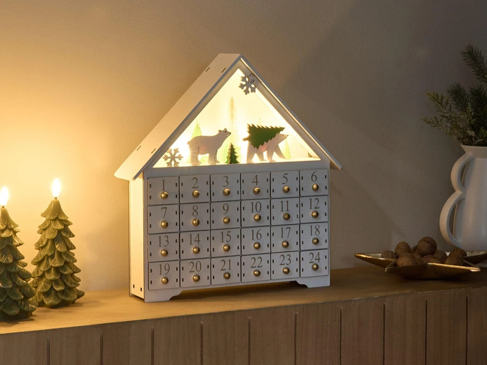 Beliani LED kalėdinė dekoracija MJOSA advento kalendorius 33 cm baltos spalvos