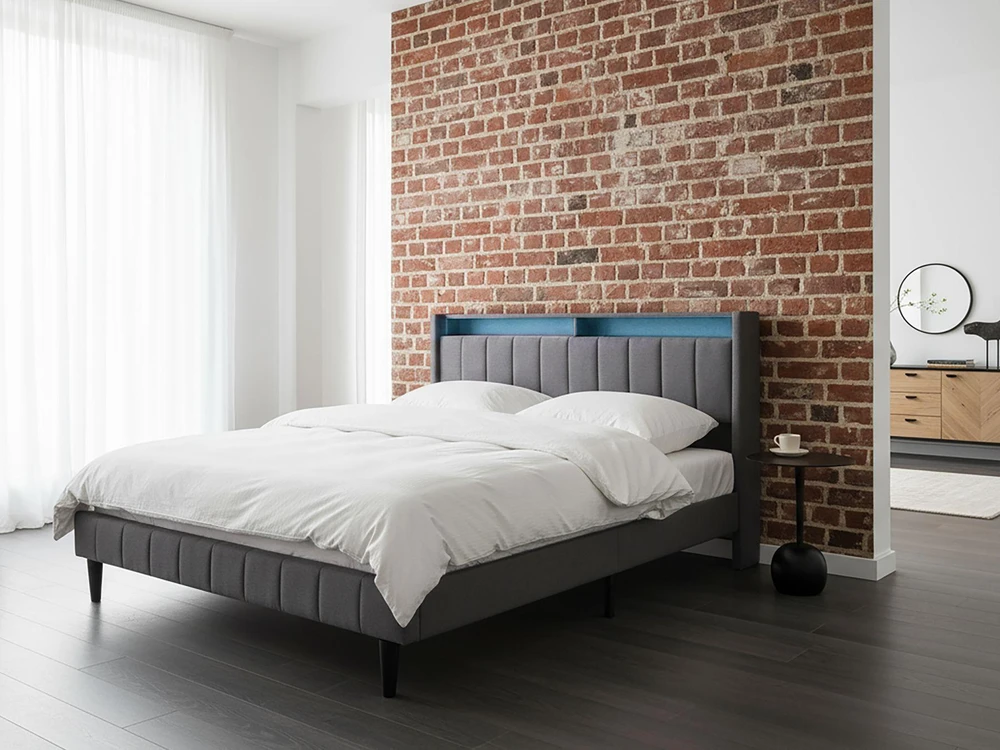 Beliani LED lova BEAULIEU tamsiai pilka 160 x 200 cm su USB prievadu ir saugykla