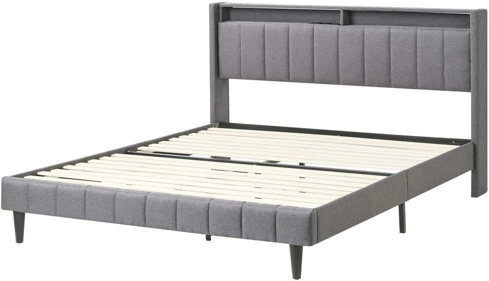 Beliani LED lova BEAULIEU tamsiai pilka 160 x 200 cm su USB prievadu ir saugykla