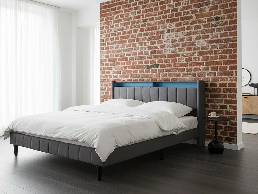 Beliani LED lova BEAULIEU tamsiai pilka 180 x 200 cm su USB prievadu ir daiktadėže
