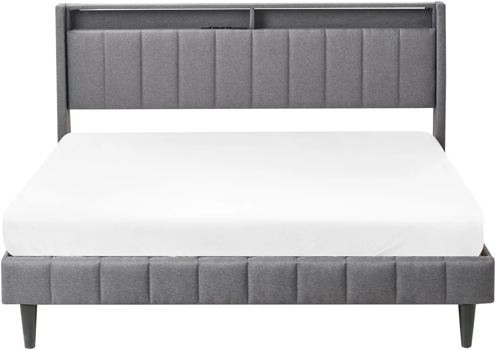 Beliani LED lova BEAULIEU tamsiai pilka 160 x 200 cm su USB prievadu ir saugykla