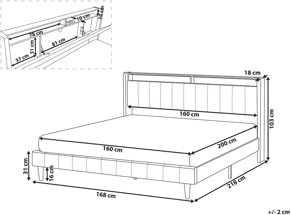 Beliani LED lova BEAULIEU tamsiai pilka 160 x 200 cm su USB prievadu ir saugykla