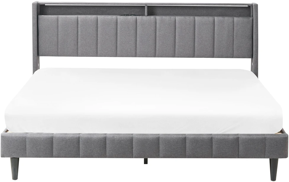 Beliani LED lova BEAULIEU tamsiai pilka 180 x 200 cm su USB prievadu ir daiktadėže