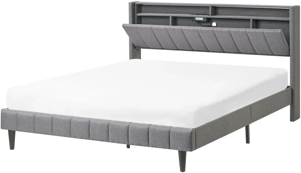 Beliani LED lova BEAULIEU tamsiai pilka 160 x 200 cm su USB prievadu ir saugykla