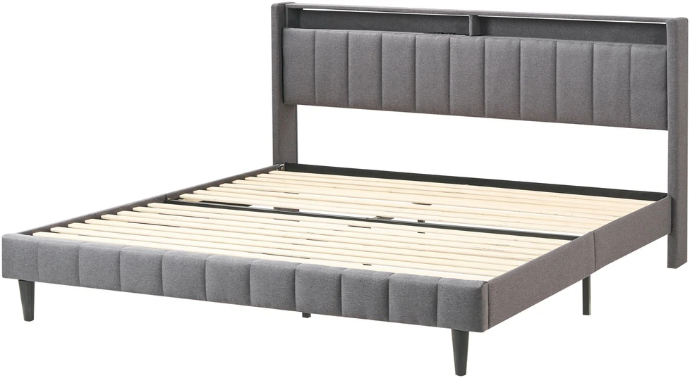 Beliani LED lova BEAULIEU tamsiai pilka 180 x 200 cm su USB prievadu ir daiktadėže