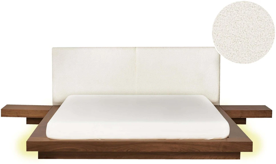 Beliani LED lova Boucle ZEN 160 x 200 cm LED ruda uosio spalva