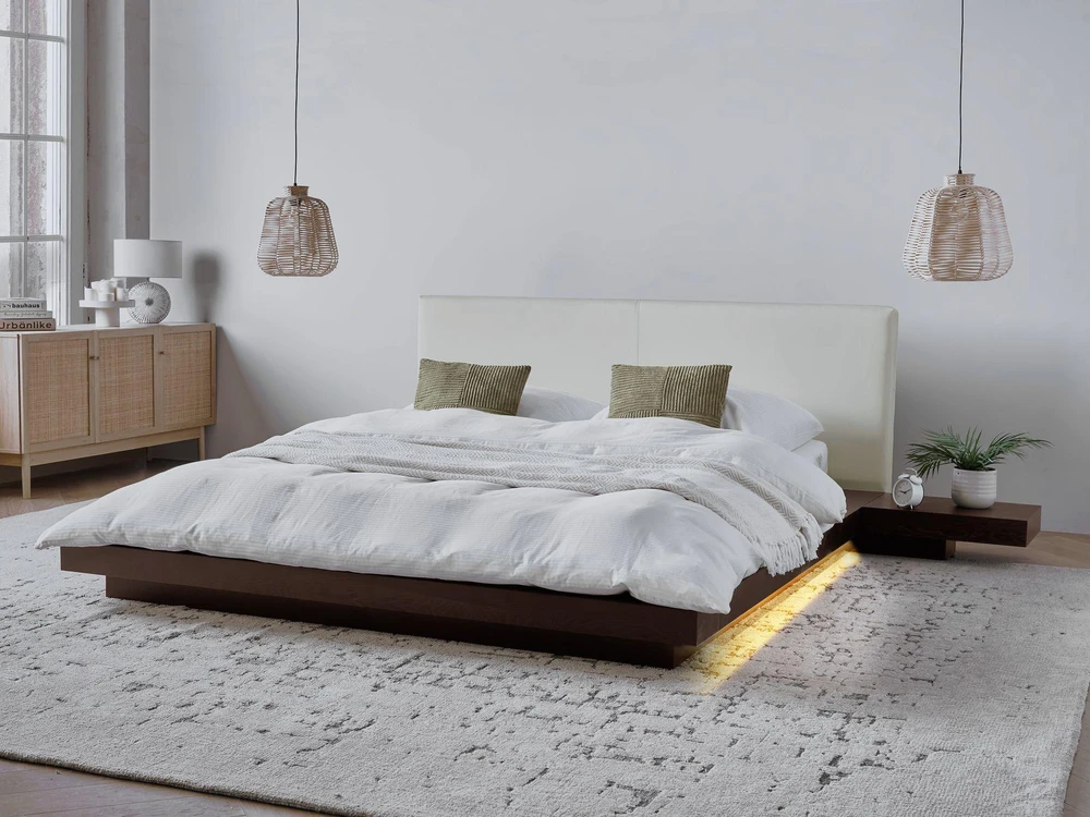 Beliani LED lova iš dirbtinės odos ZEN 160 x 200 cm tamsus uosis