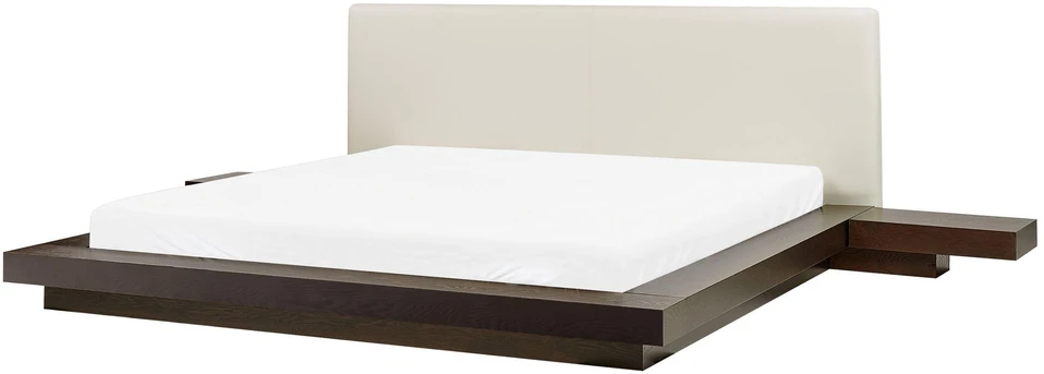 Beliani LED lova iš dirbtinės odos ZEN 160 x 200 cm tamsus uosis
