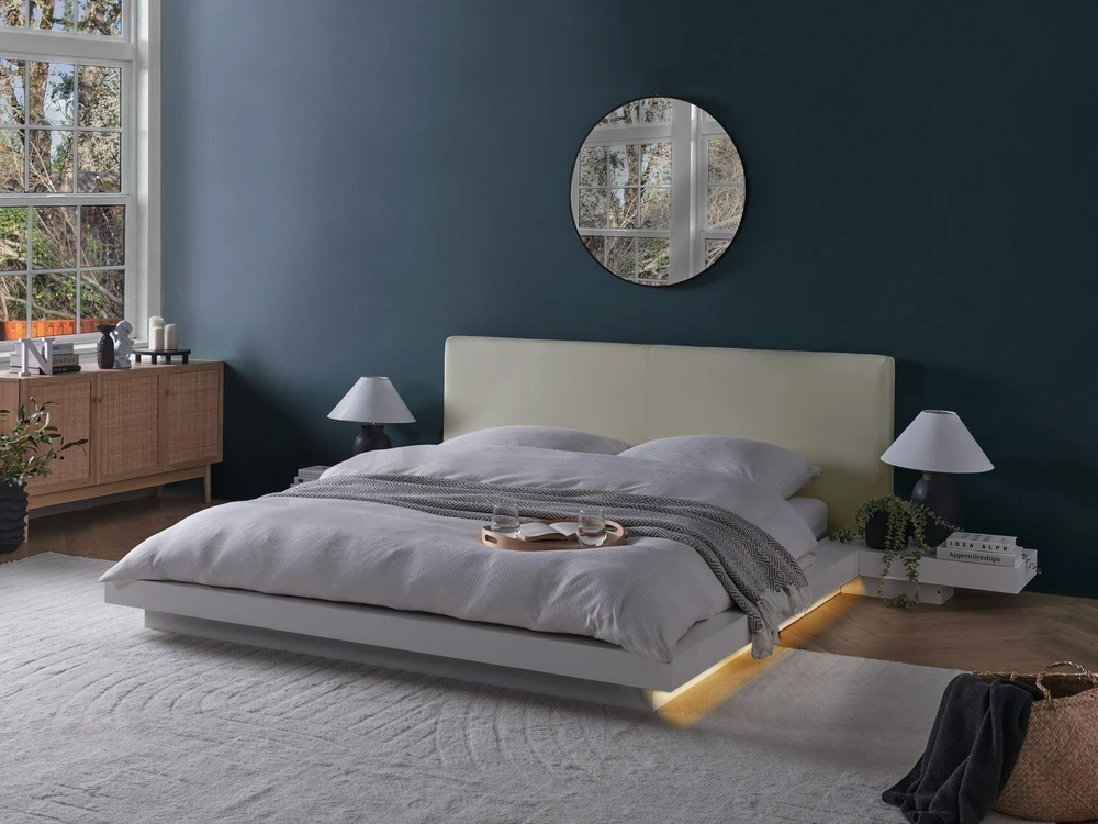 Beliani LED lova iš dirbtinės odos ZEN 160 x 200 cm balta