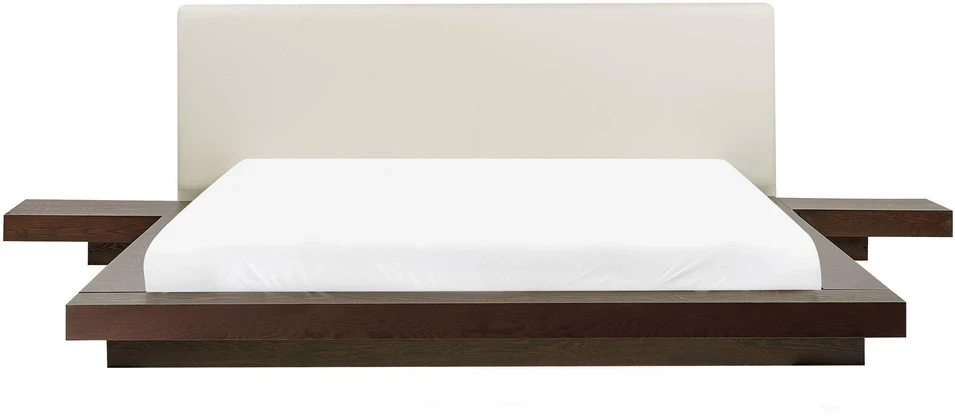 Beliani LED lova iš dirbtinės odos ZEN 160 x 200 cm tamsus uosis