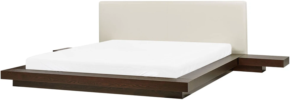 Beliani LED lova iš dirbtinės odos ZEN 180 x 200 cm tamsaus uosio spalvos