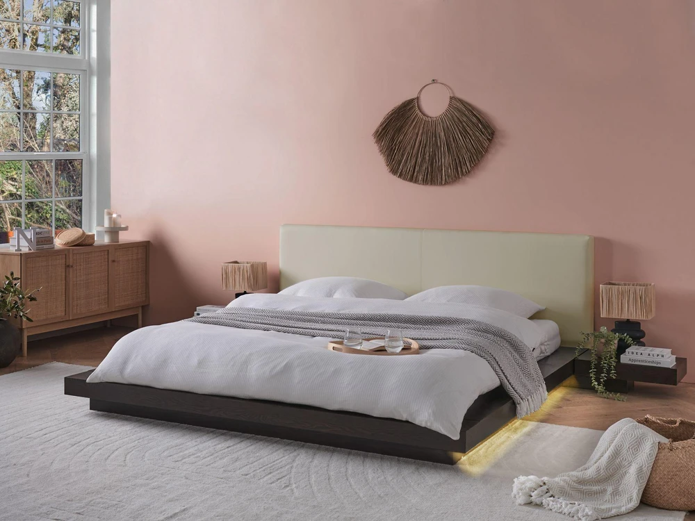 Beliani LED lova iš dirbtinės odos ZEN 180 x 200 cm tamsaus uosio spalvos