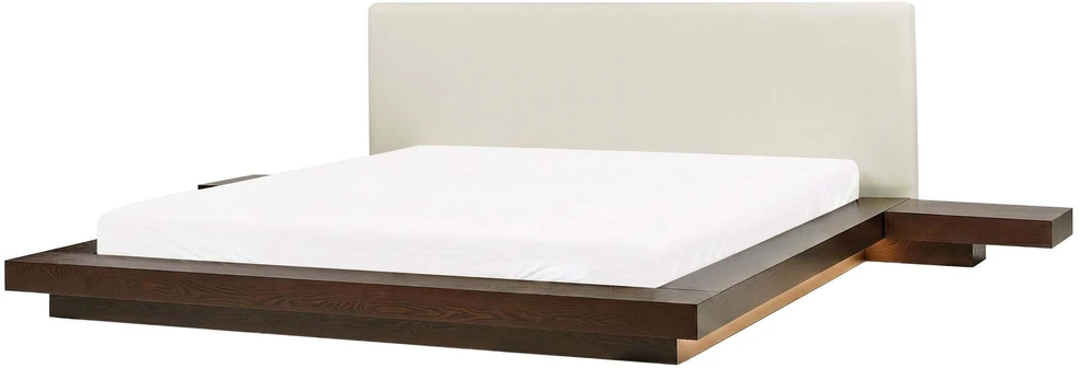 Beliani LED lova iš dirbtinės odos ZEN 180 x 200 cm tamsaus uosio spalvos