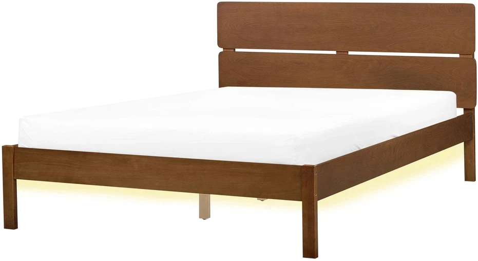 Beliani LED lova iš medienos BOISSET 140 x 200 cm tamsiai ruda