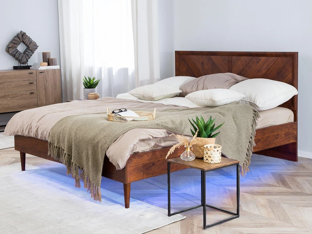 Beliani LED lova MIALET 180 x 200 cm tamsiai ruda