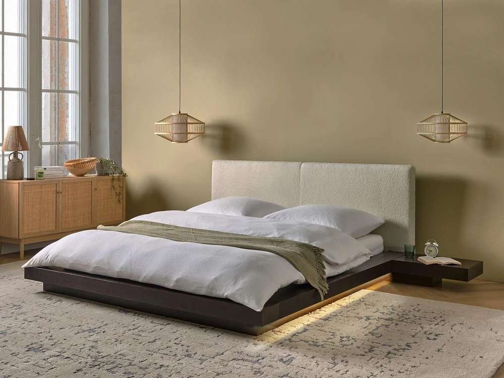 Beliani LED lova su boucle audiniu ZEN 160 x 200 cm LED tamsus uosis