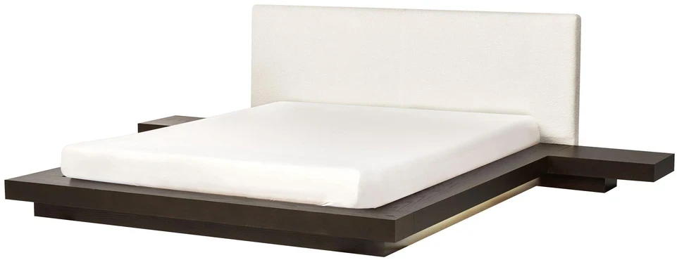 Beliani LED lova su boucle audiniu ZEN 160 x 200 cm LED tamsus uosis