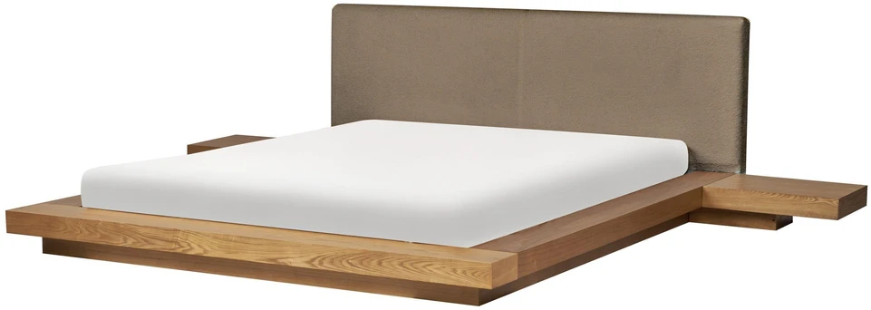 Beliani LED lova su boucle audiniu ZEN 160 x 200 cm natūralaus uosio spalvos