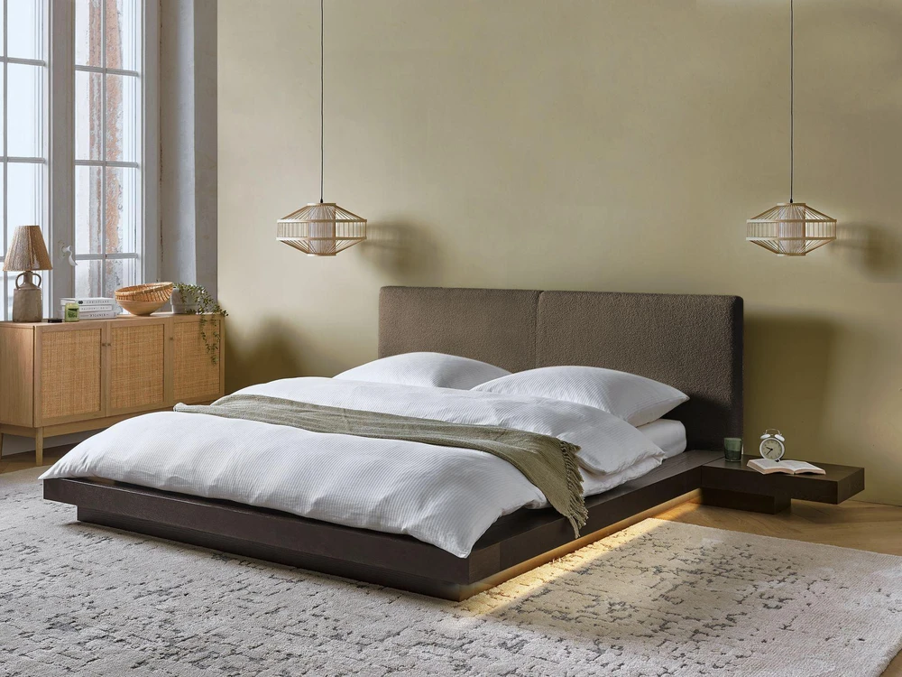 Beliani LED lova su Boucle ZEN 160 x 200 cm, tamsaus uosio spalvos
