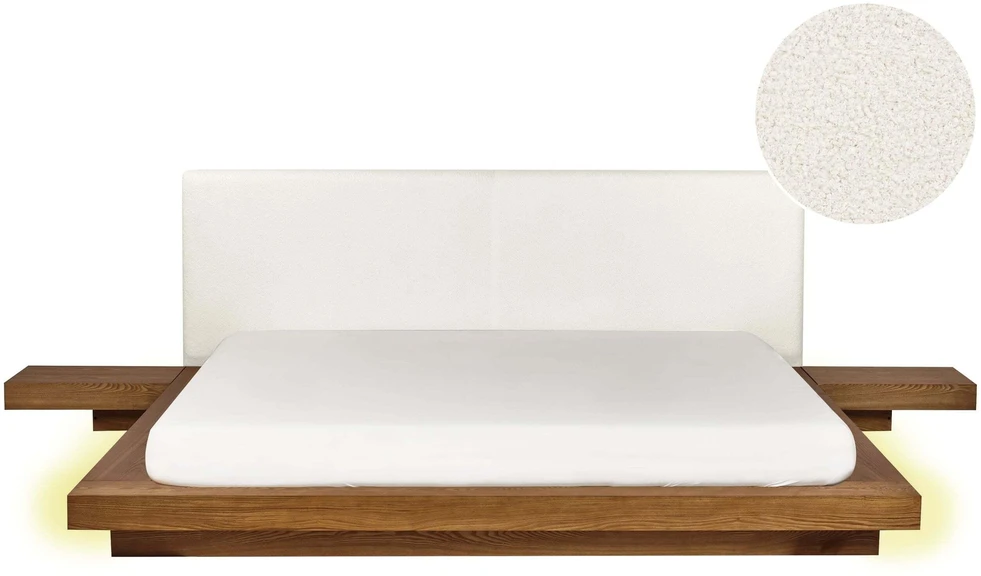 Beliani LED lova su Boucle ZEN 180 x 200 cm, natūralaus uosio spalvos