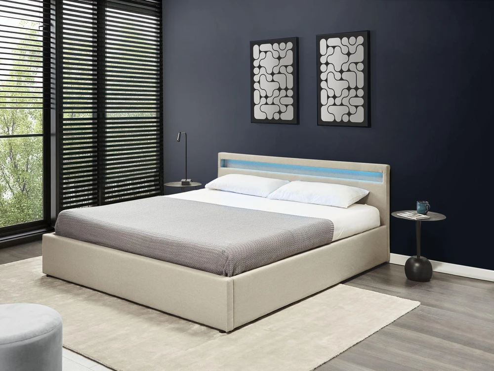 Beliani LED lova su patalynės dėže ARMELLE smėlio spalvos 180 x 200 cm