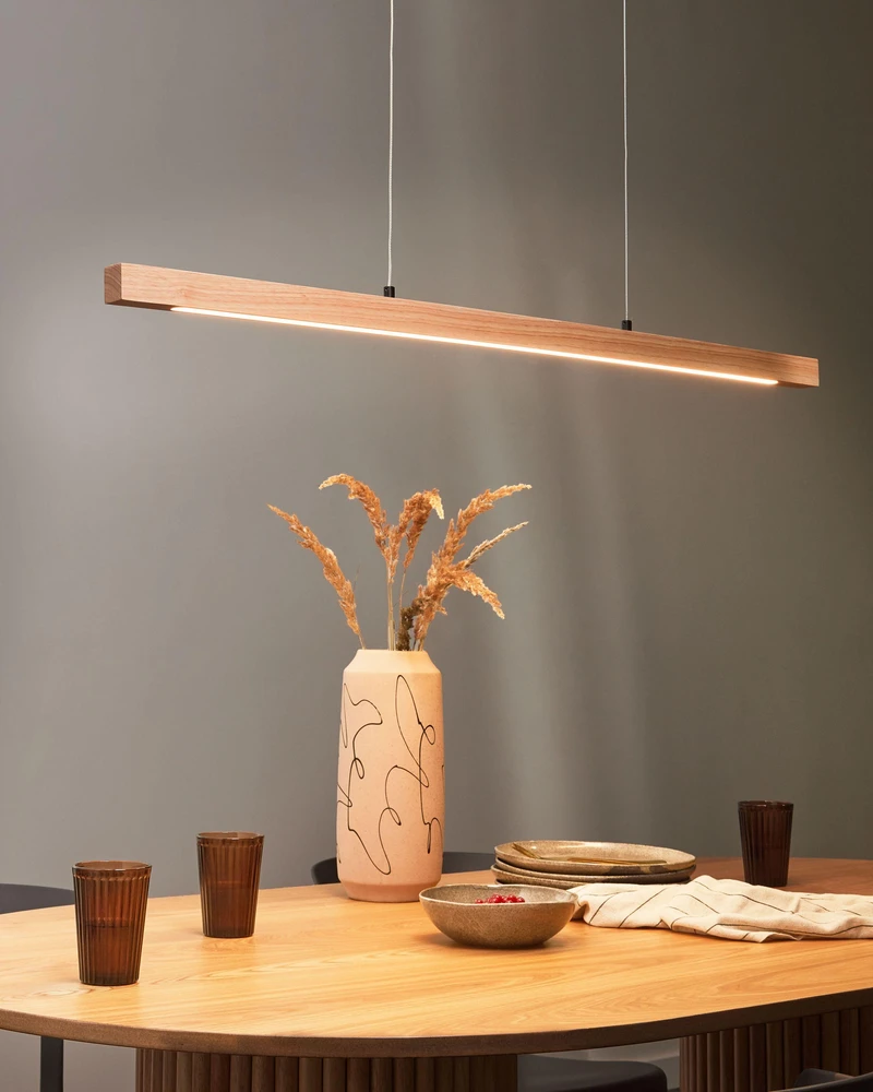 Beliani LED pakabinamas šviestuvas STEWARTS su pulteliu ir šviesos reguliatoriumi, ąžuolo mediena, šviesiai rudas