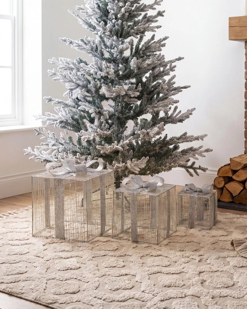 Beliani LED sodo dekoracija ARNES Kalėdinės dovanos 25/20/15 cm sidabrinė
