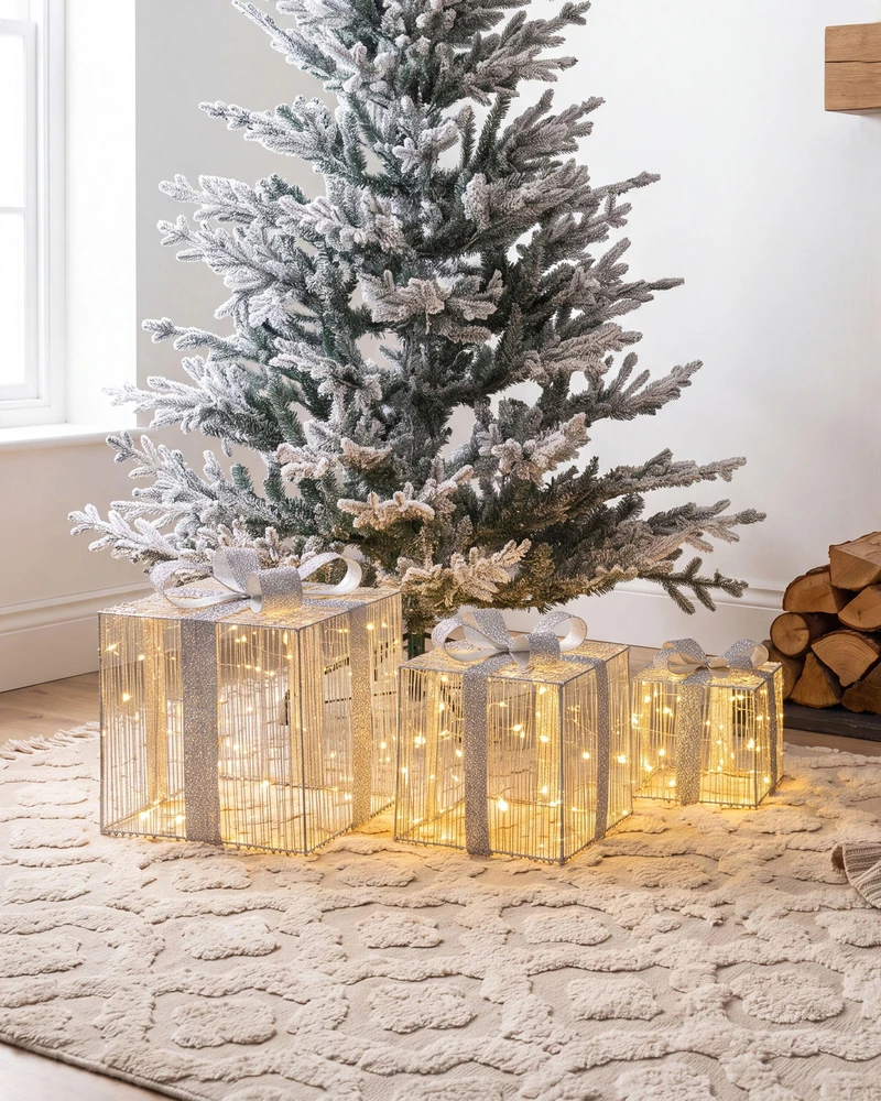 Beliani LED sodo dekoracija ARNES Kalėdinės dovanos 25/20/15 cm sidabrinė