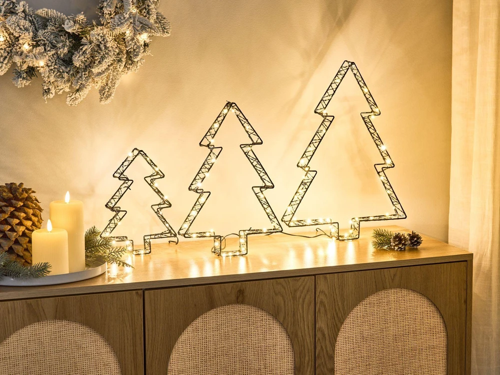 Beliani LED sodo dekoracija LOFSEN eglutės 45/35/25 cm juoda