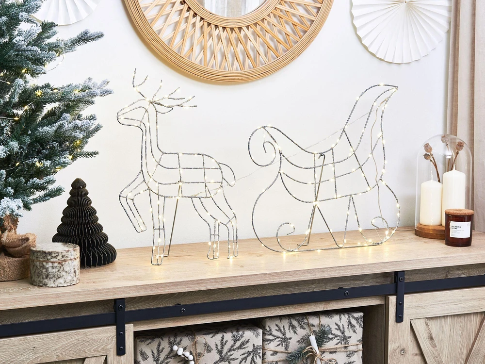 Beliani LED sodo dekoracija SAIJA Elnias 46 cm sidabrinė