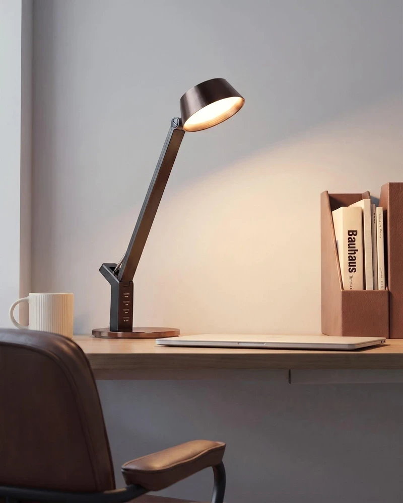 Beliani LED stalinė lempa CHAMAELEON su USB jungtimi, metalinė, žalvario spalvos
