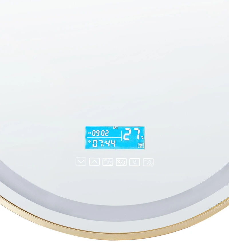 Beliani LED vonios veidrodis DAROIS 60 cm x 60 cm su integruotu Bluetooth garsiakalbiu, auksinis