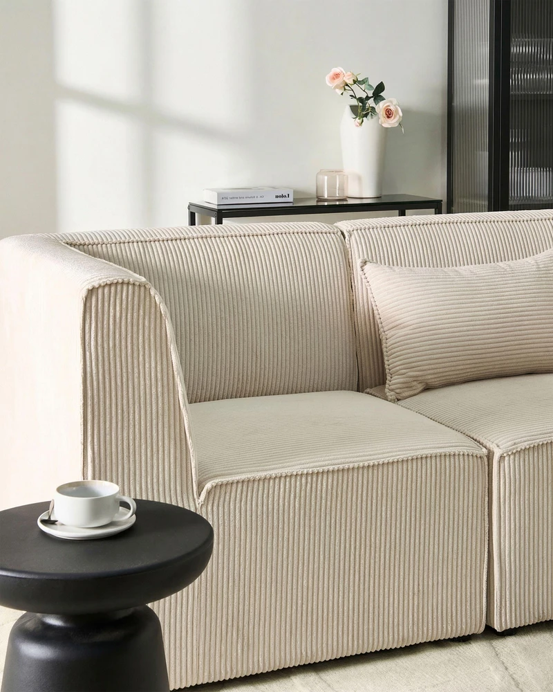 Beliani LEMVIG modulinė kampinė sofa 4 asmenims, kairinė, smėlio spalvos velvetas