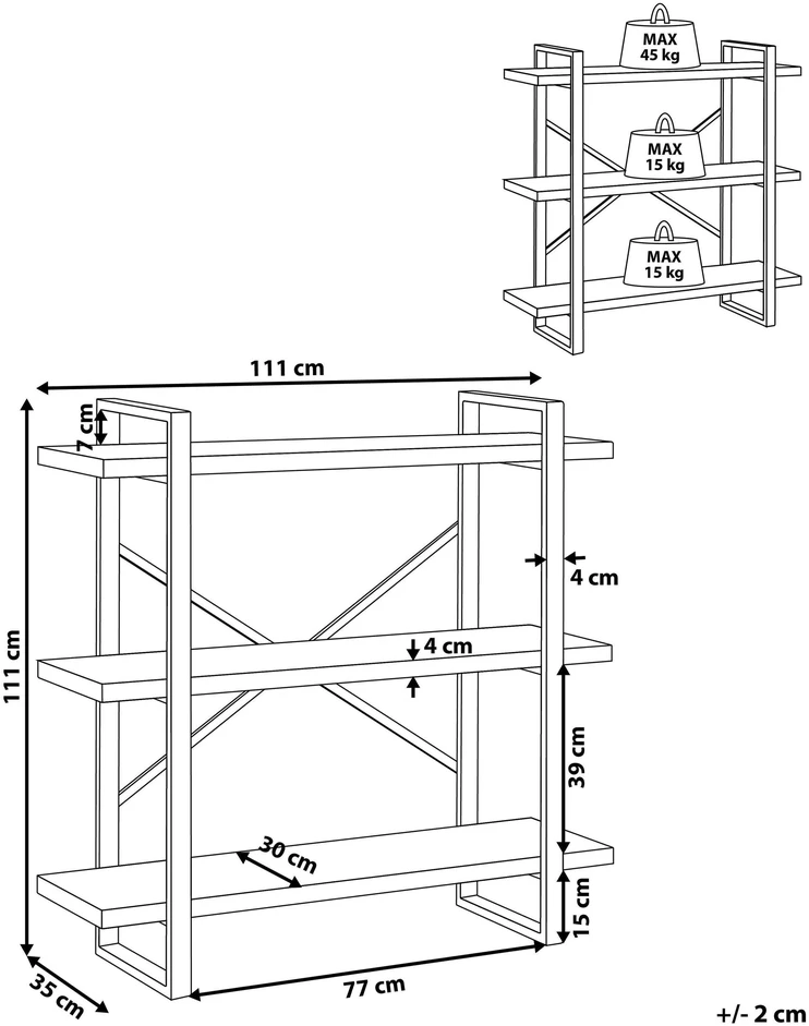 Beliani Lentyna 3 lentynų TIMBER 111 cm šviesiai ruda