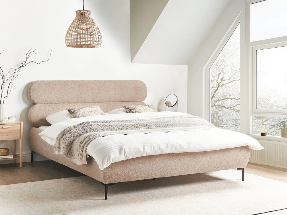 Beliani Lova Boucle LESSAY 160 x 200 cm smėlio pilkos spalvos
