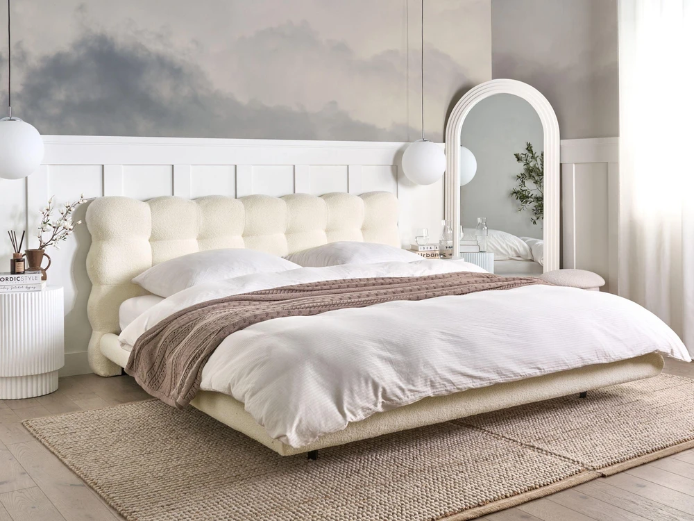 Beliani Lova Boucle SOULISSE 180 x 200 cm, kreminė balta