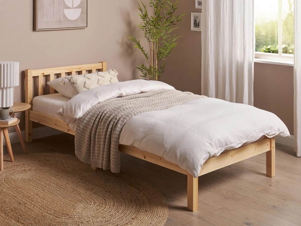 Beliani Lova iš pušies medienos FLORAC 90 x 200 cm šviesiai ruda