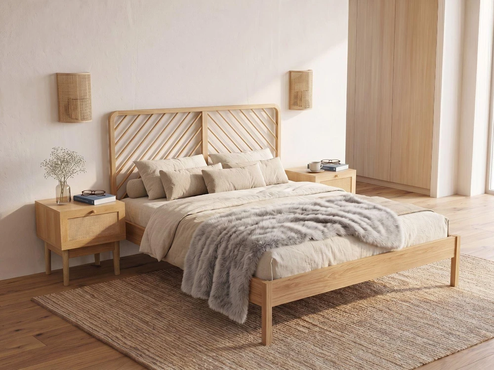 Beliani Lova iš pušies medienos SEPHOS 180 x 200 cm šviesiai ruda
