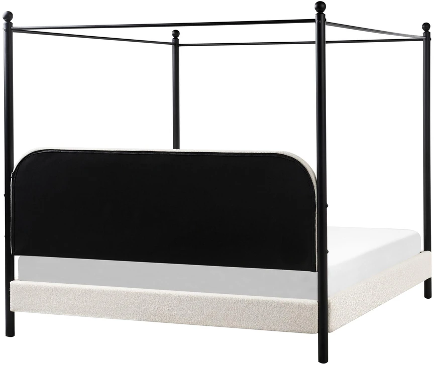 Beliani Lova su baldakimu Boucle DANNEMOIS 180 x 200 cm, balta