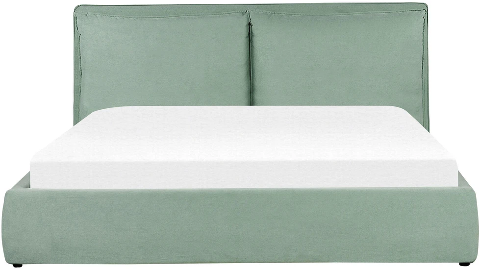 Beliani Lova su patalynės dėže BAJONNA, veliūras, mėtų spalva, 180 x 200 cm