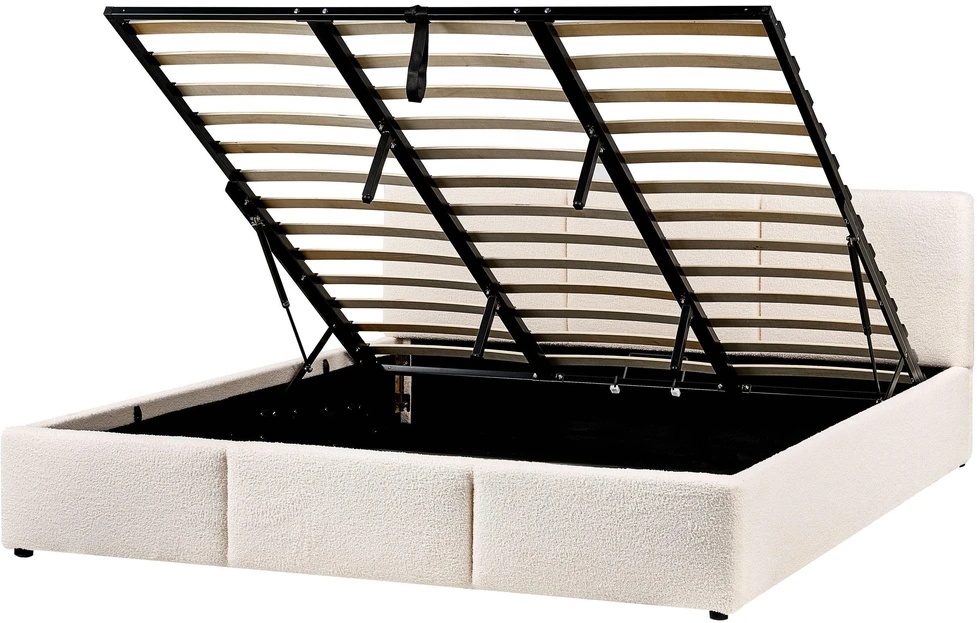 Beliani Lova su patalynės dėže BOUSSE Boucle, kreminės baltos spalvos 180 x 200 cm