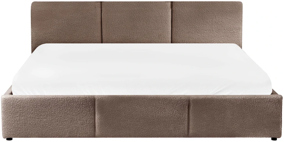 Beliani Lova su patalynės dėže BOUSSE Boucle smėlio pilkumo spalvos 180 x 200 cm