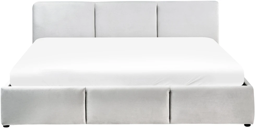Beliani Lova su patalynės dėže BOUSSE šviesiai pilkas veliūras 180 x 200 cm